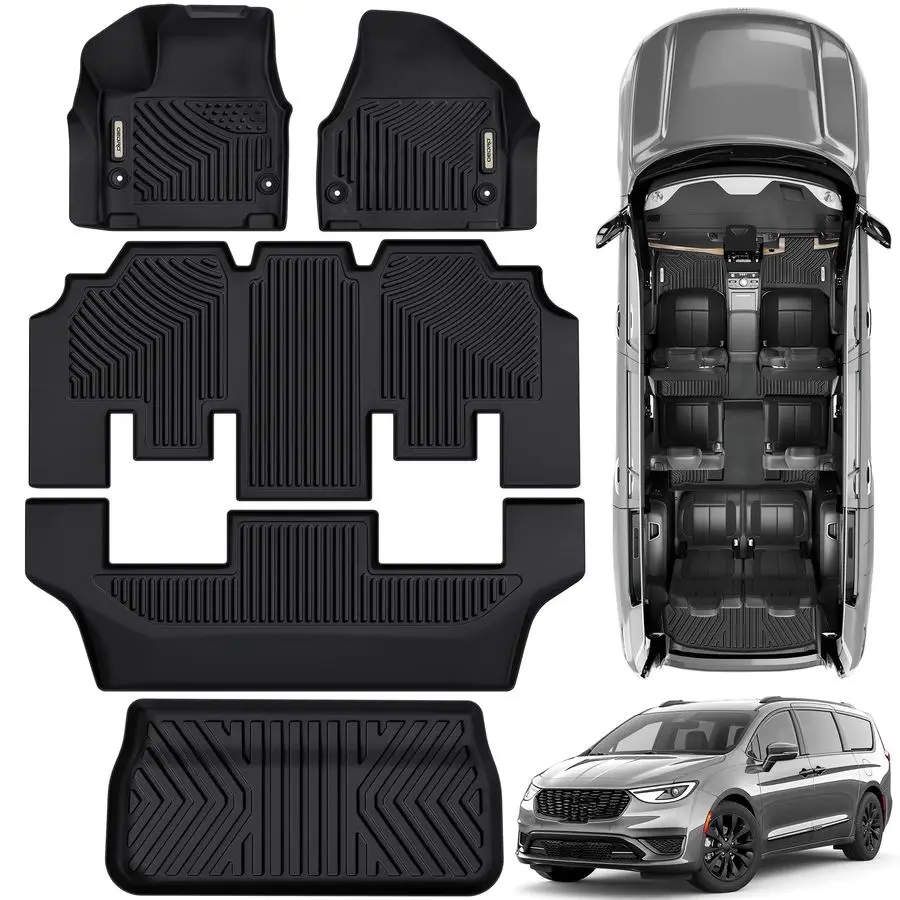 

Floor Mats amp Cargo Mat Fit for Chrysler Pacifica 20172025 No Hybrid Models, Fit 7 and 8 Passenger Model, 3D Custom AllWeather