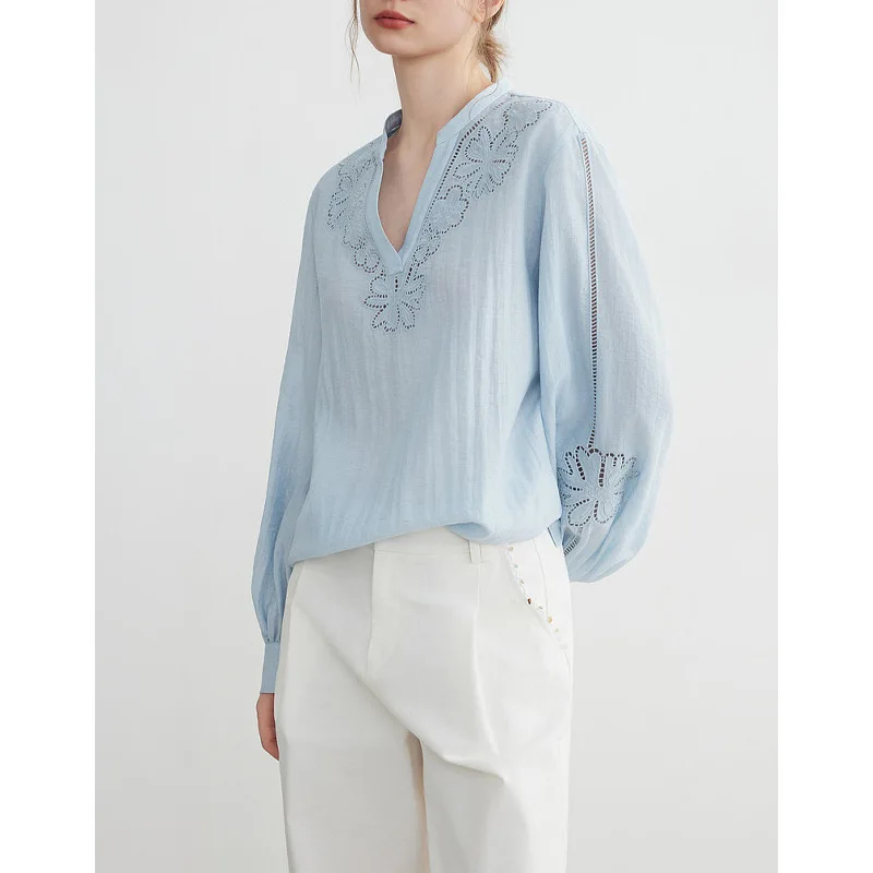 2026 Spring Premium Commuter Unique Shirt Embroidered V-Neck Shirt Women