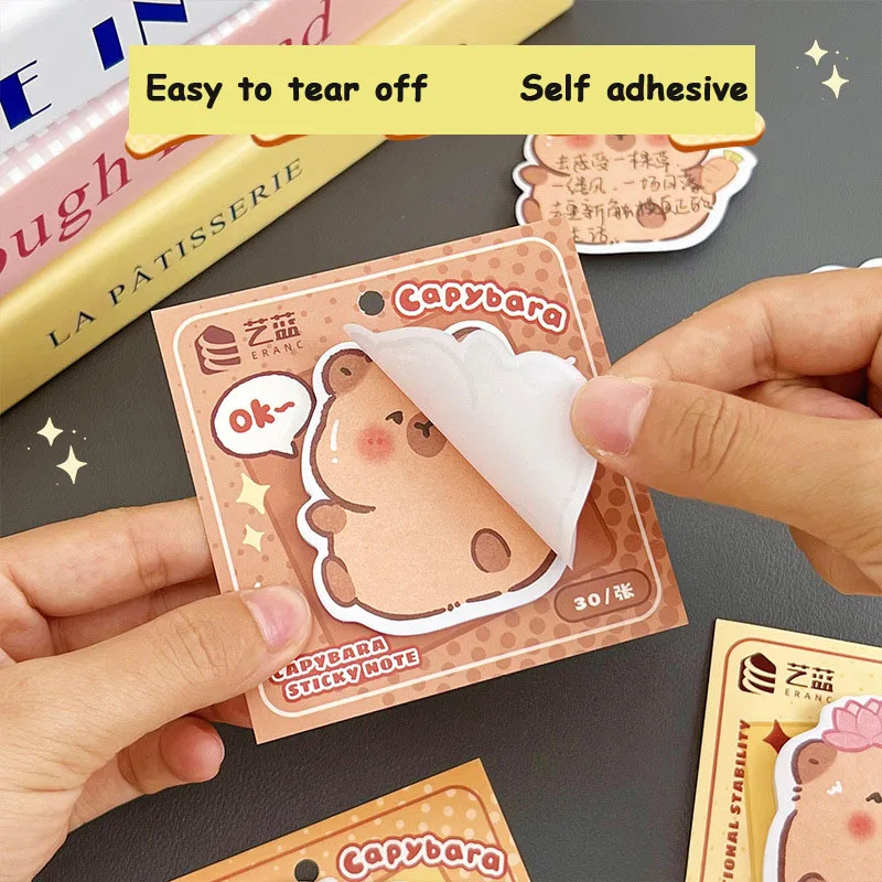 Imagem -04 - Capivara Kawaii Auto Adesivo Sticky Note Notebooks Engraçados dos Desenhos Animados Papelaria de Escritório Material Escolar Estética Pcs