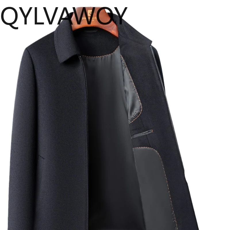 

QULVAWOY 100% шерсть, мужское пальто среднего возраста из 100% шерсти, наряд для папы с лацканами, шерстяная верхняя одежда для пожилых людей среднего возраста, шерстяная куртка LJ2282
