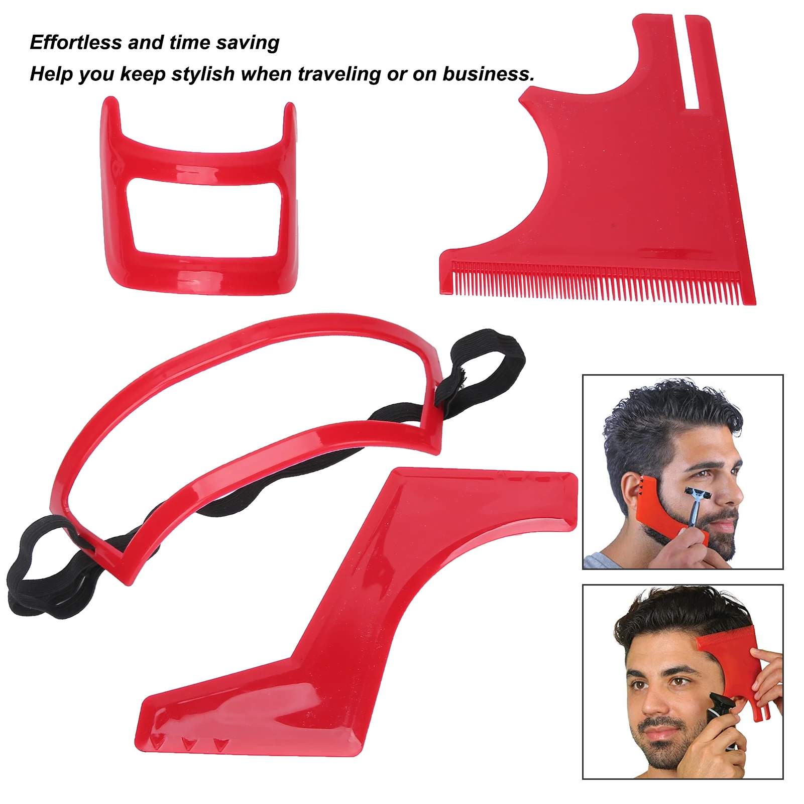 Beard Shaving Tool Beard Shaping Tool Kit Beard Styling Cutting Hairline Grooming Red Plastic Beard Template Set Goatee Template