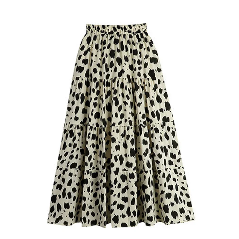 

TFETTERS Retro Pleated Skirt Women Summer Dress Leopard Patchwork High Waist A-line Skirt for Women Casual Loose Black Skirt