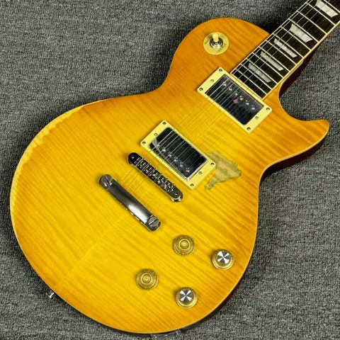 좋은 품질의 Yellow Tiger Skin LP 일렉트릭 기타 로즈우드 핑거보드 마호가니 바디 무료 운송에 대한 훌륭한 가치 거래