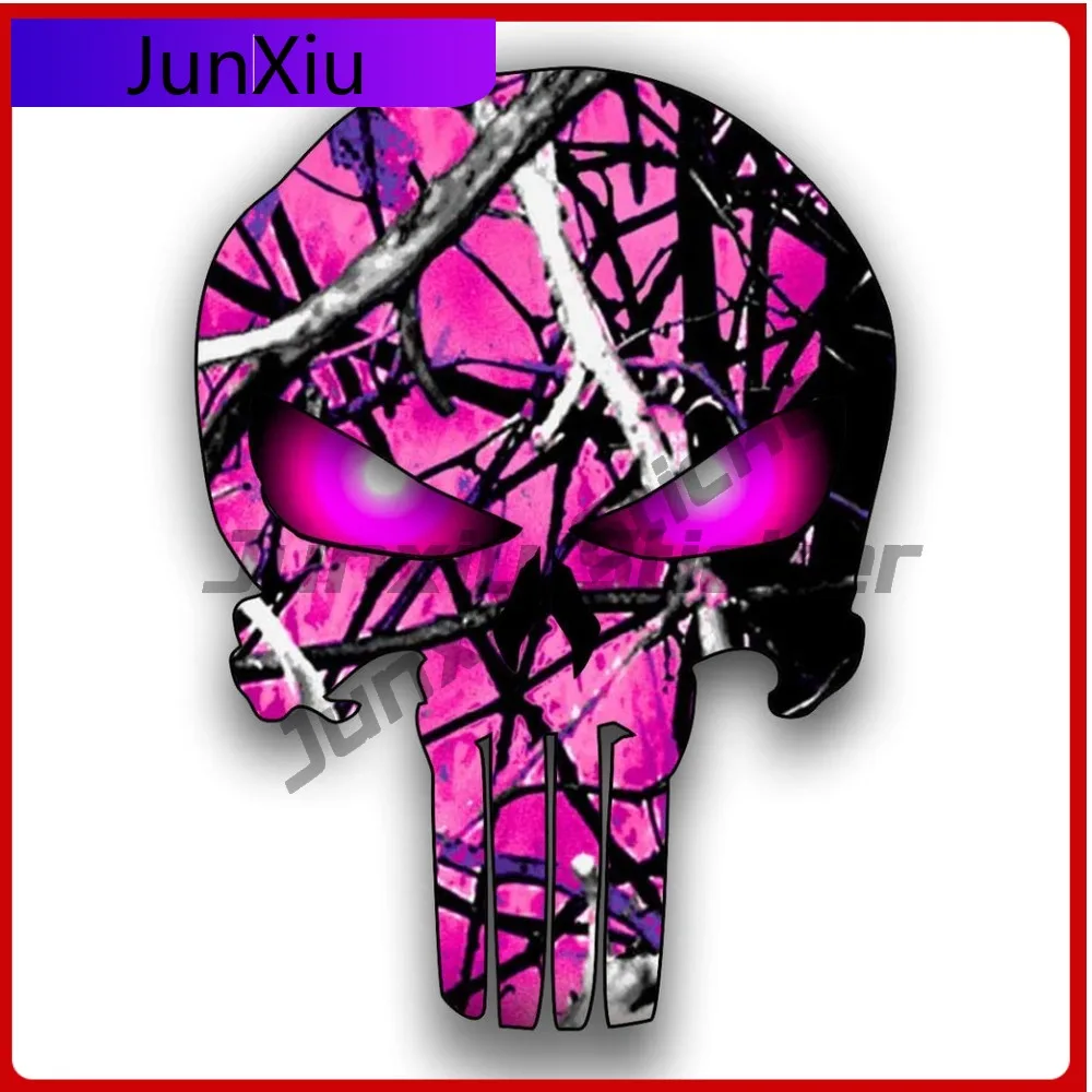

Hot Pink Camouflage Personalized Skeleton Skull Glowing Eyes Sticker Car Bicycle Skateboard Laptop Rv Camper Windows Windshield