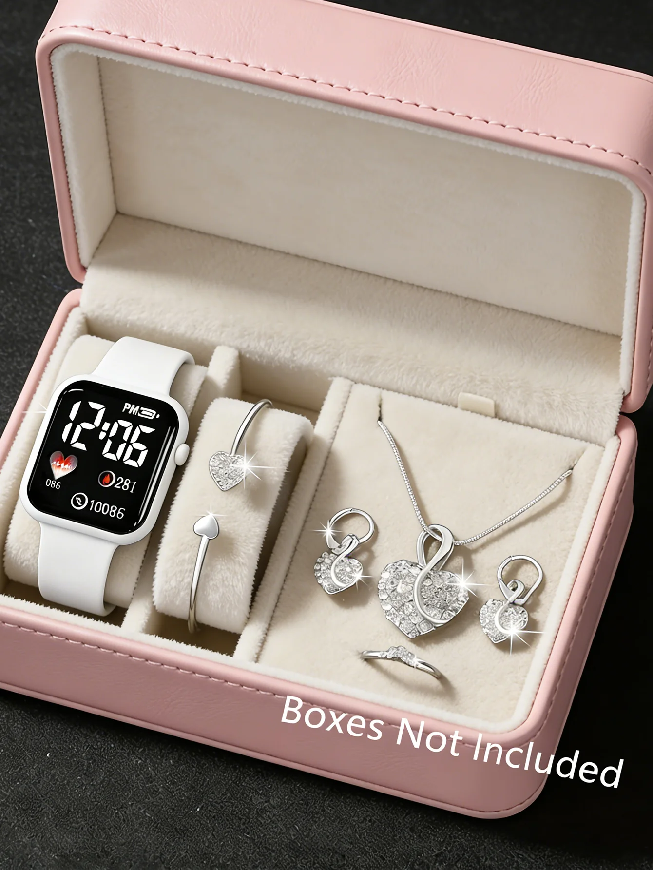 Square Electronic Watch And Heart-Shaped Jewelry Set Non-Chargeable Battery Non-Smart Watch Birthday Gift No Box view 3