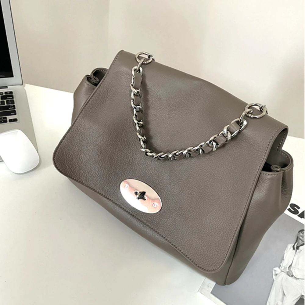 2023 Retro Large Women Messenger Bag Classic Flap Chain Armpit Female Handbag Brand Design Genuine Leather Shoulder Tote Purse