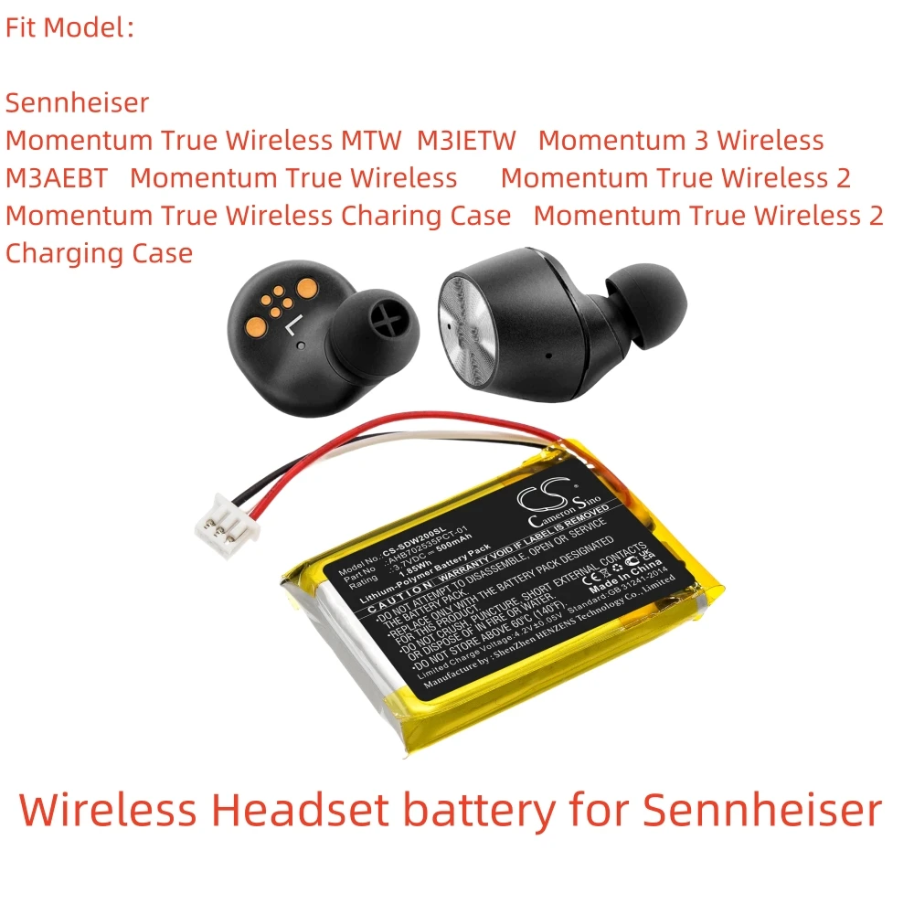 Li-Polymer Wireless Headset battery for Sennheiser,3.7v,500mAh,Momentum True Wireless MTW M3IETW M3AEBT