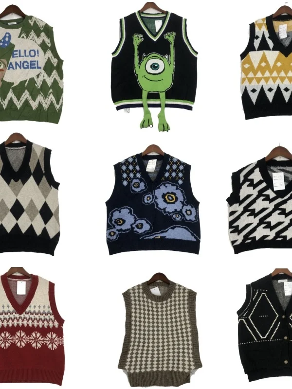 

Винтажный шерстяной жилет ex Мягкий уютный универсальный осенне-зимний модный вязаный свитер с круглым принтом в стиле ретро
