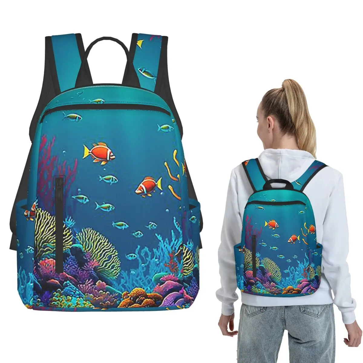 Tropical Fishes Corals And Corals And Tropical Fish Backpack Daypack Boys Girls BookBag School Bag Shoulder Bags for Men Women