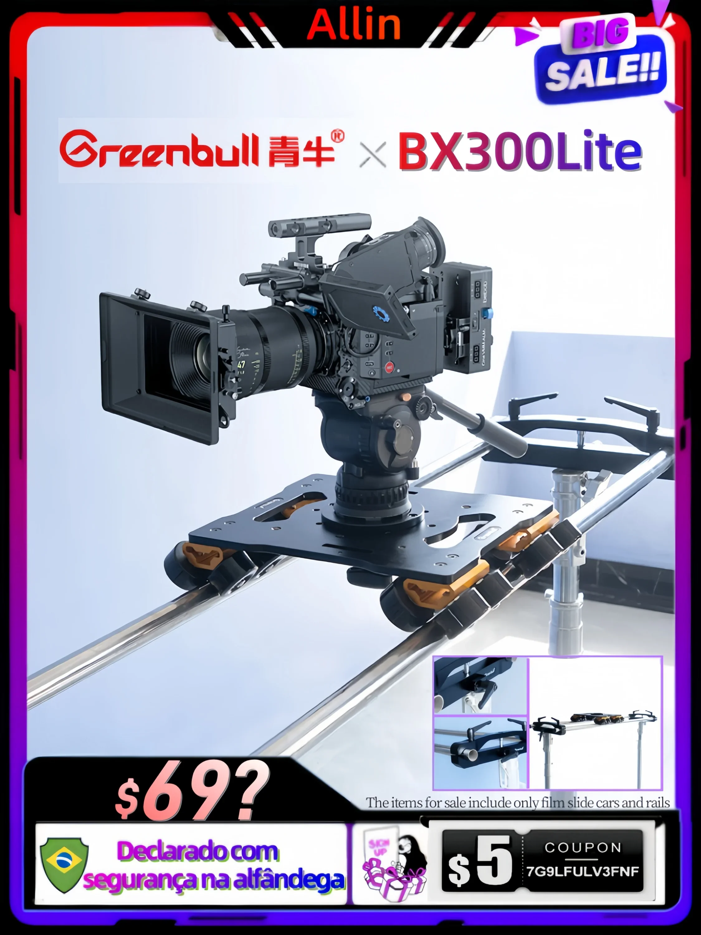 Greenbull BX300/ BX300 Lite Extension DSLR Camera Track Dolly Slider Portable Motorized Slider for camera 1.6 Meter 70KG