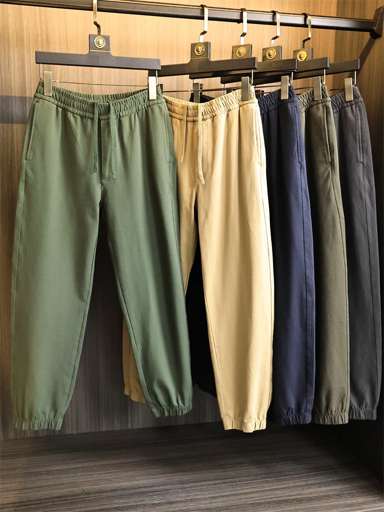 

Утягивающие хлопковые брюки для отдыха, дышащие удобные мужские повседневные брюки из хлопка с манжетами, модная осенняя одежда