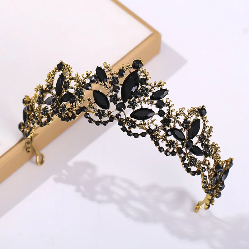 Baroque Bronze Black Crystal Bead Bridal Tiaras Rhinestone Diadem Pageant Crown for Brides Headband Wedding Hair Accessories image 6