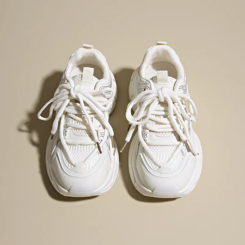 Zapatillas de deporte de suela gruesa de malla transpirable para mujer, zapatos deportivos informales ligeros y versátiles de estilo veraniego que aumentan la altura