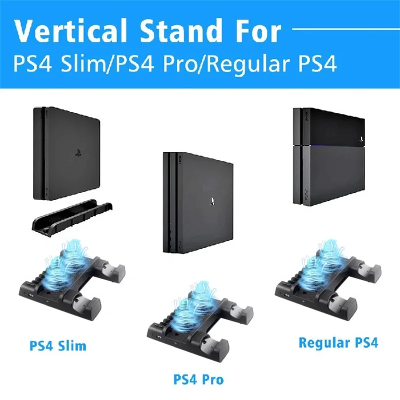 Game Console Cooling Base Fan Cooling for PS4/SLIM/PRO Gamepad Charging Station Game CD Storage Rack for SONY Playstation 4