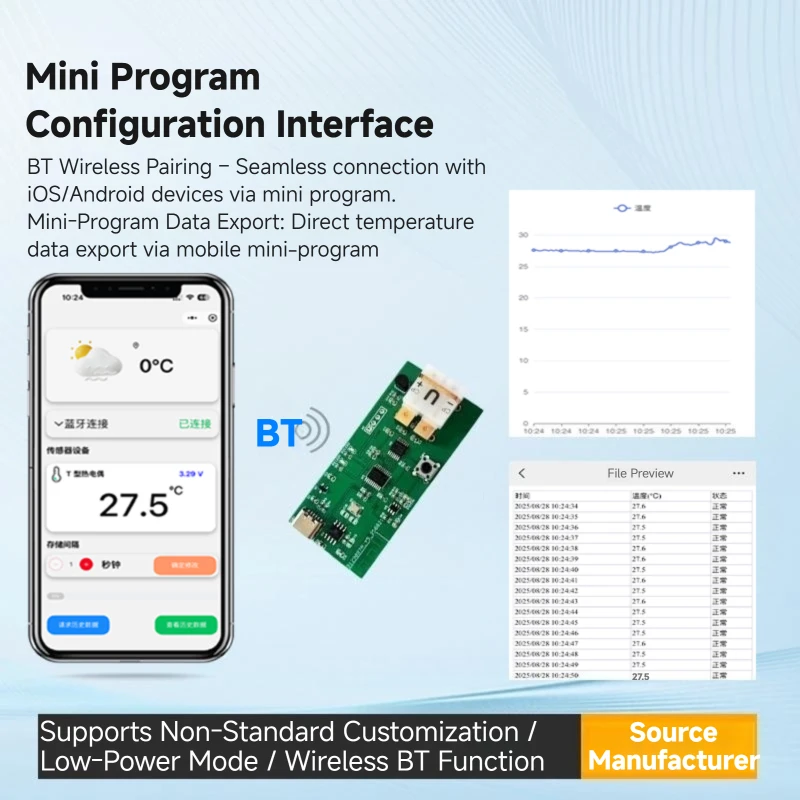 Plug-and-Play thermokoppel temperatuurmetingsmodule Instrument Real-time monitoring Draadloze BT-functie OEM ODM ondersteund