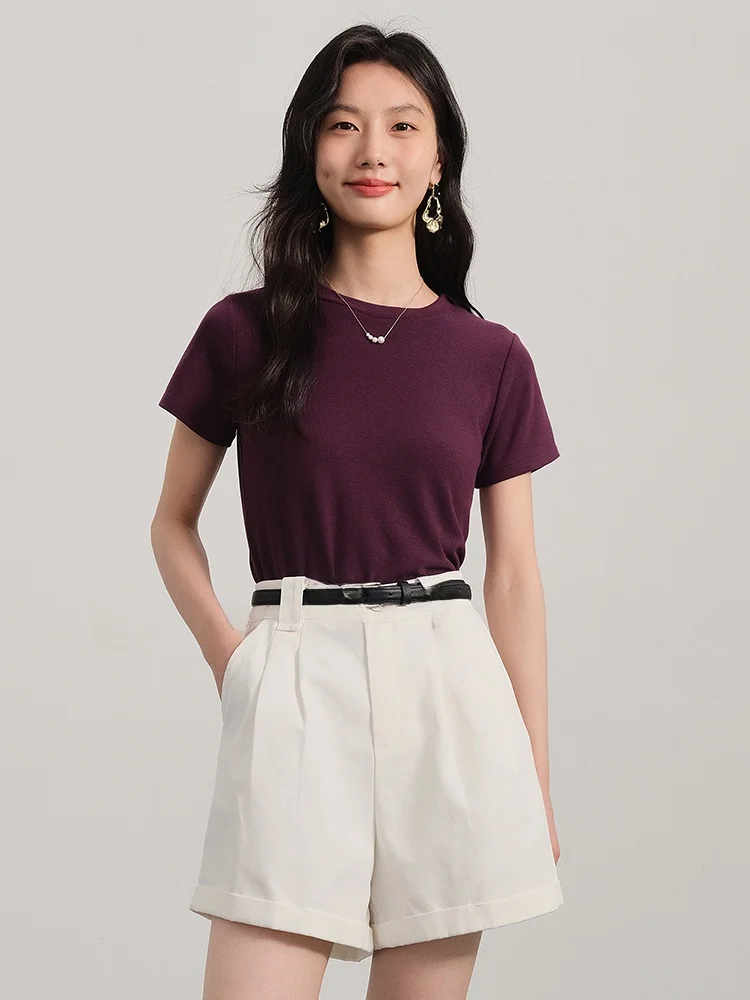 

Футболка Gansan Pure Color с коротким рукавом и круглым вырезом, базовая, приталенная, женская, модная, для повседневной носки, летняя, стандартного кроя