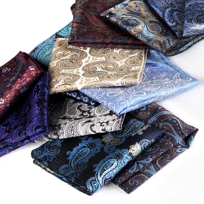 23cm Paisley Pattern Handkerchief Men's Formal Navy Brown Pocket Square Towel Groom Wedding Suit Hanky Host Chest Small Scarf