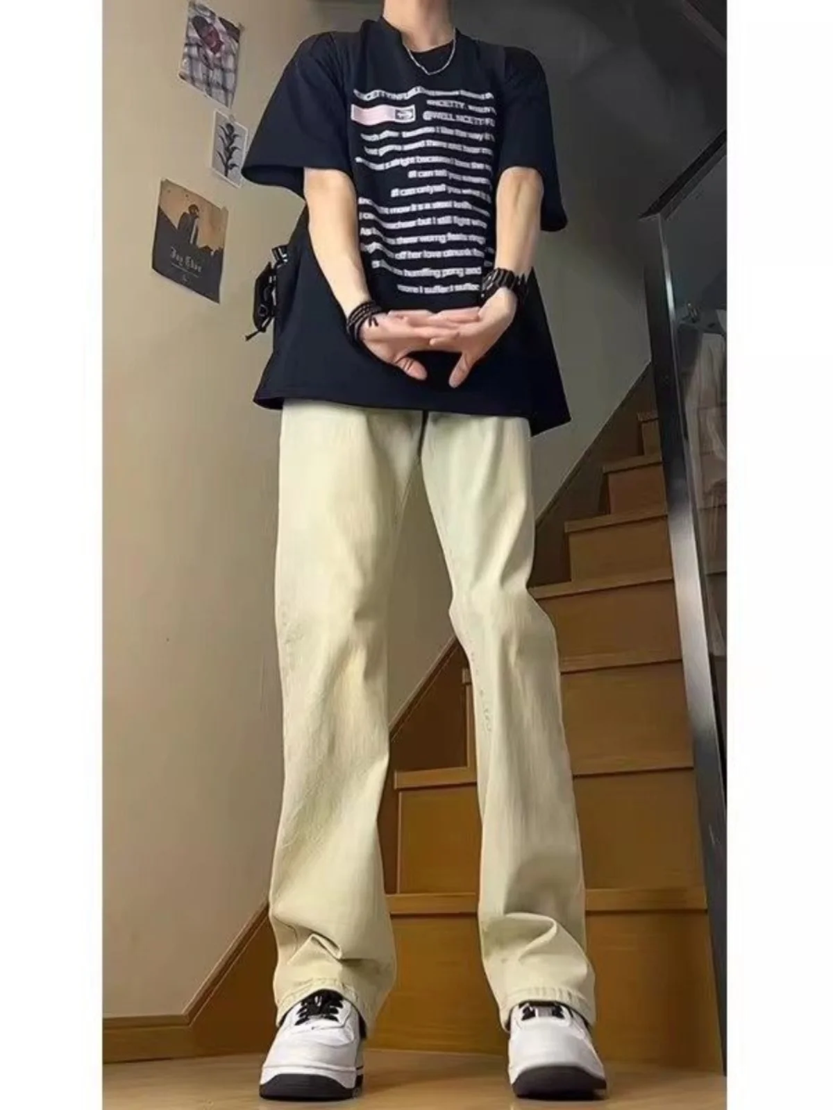 

Washed Clay Color Men's Jeans Straight Leg Micro Flared Long Trousers American Style High Street CleanFit Autumn Winter