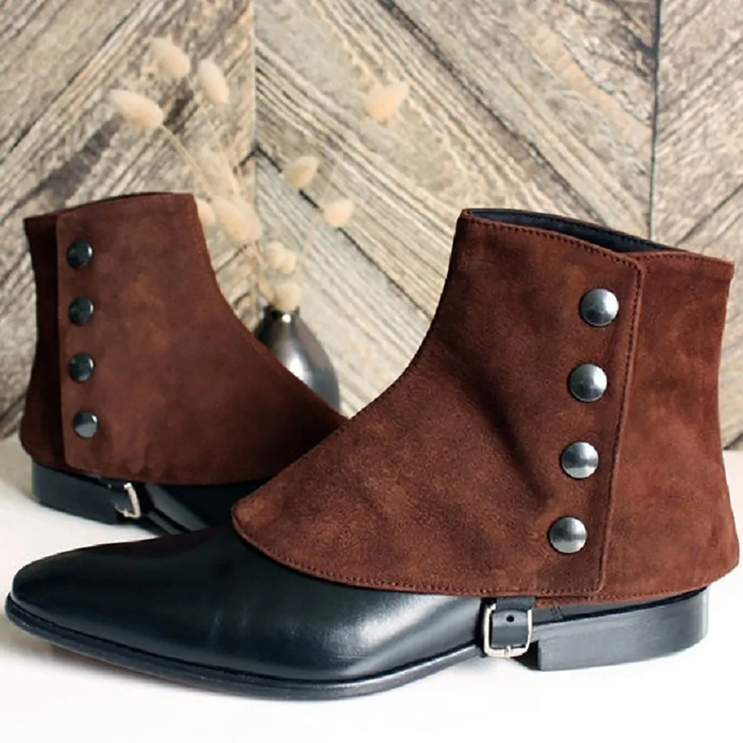 

Medieval Pirate Boot Covers Renaissance Steampunk Faux Leather Mens Retro Short Gaiters Spats with Rivets