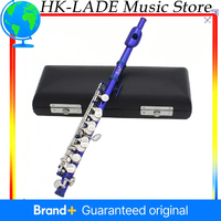 SLADE Blue Piccolo C Key Half-size Flute Instrument w/Silver Keys Pro Set w/Cleaning Kit Student & Band