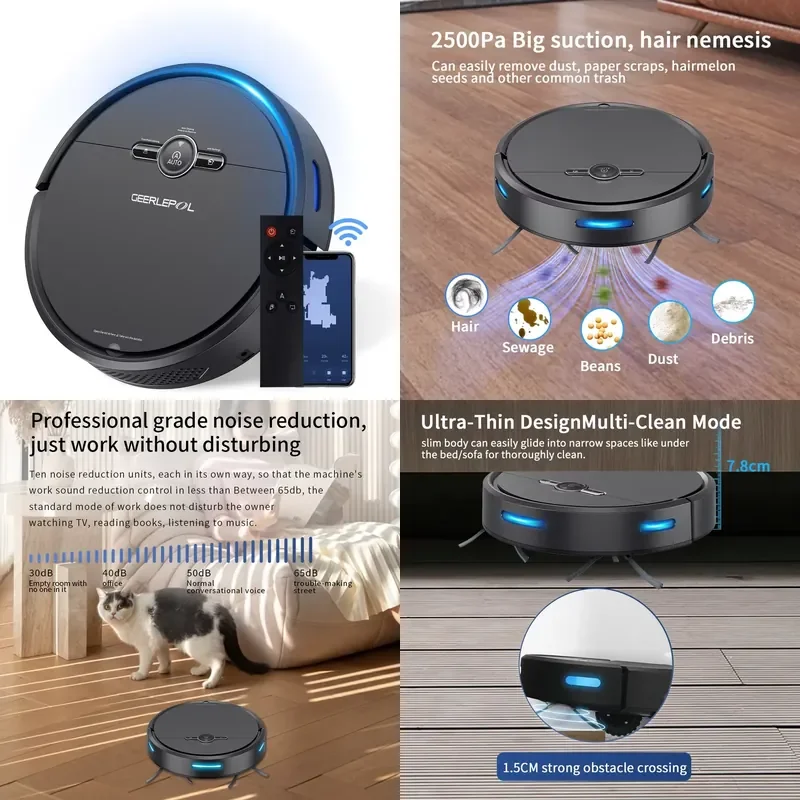 OEM ODM Auto Reharge Vacuum Cleaner Floor Cleaning Sweeping Mops WIFI App/Alexa/Google Control For Pet Hair Floor