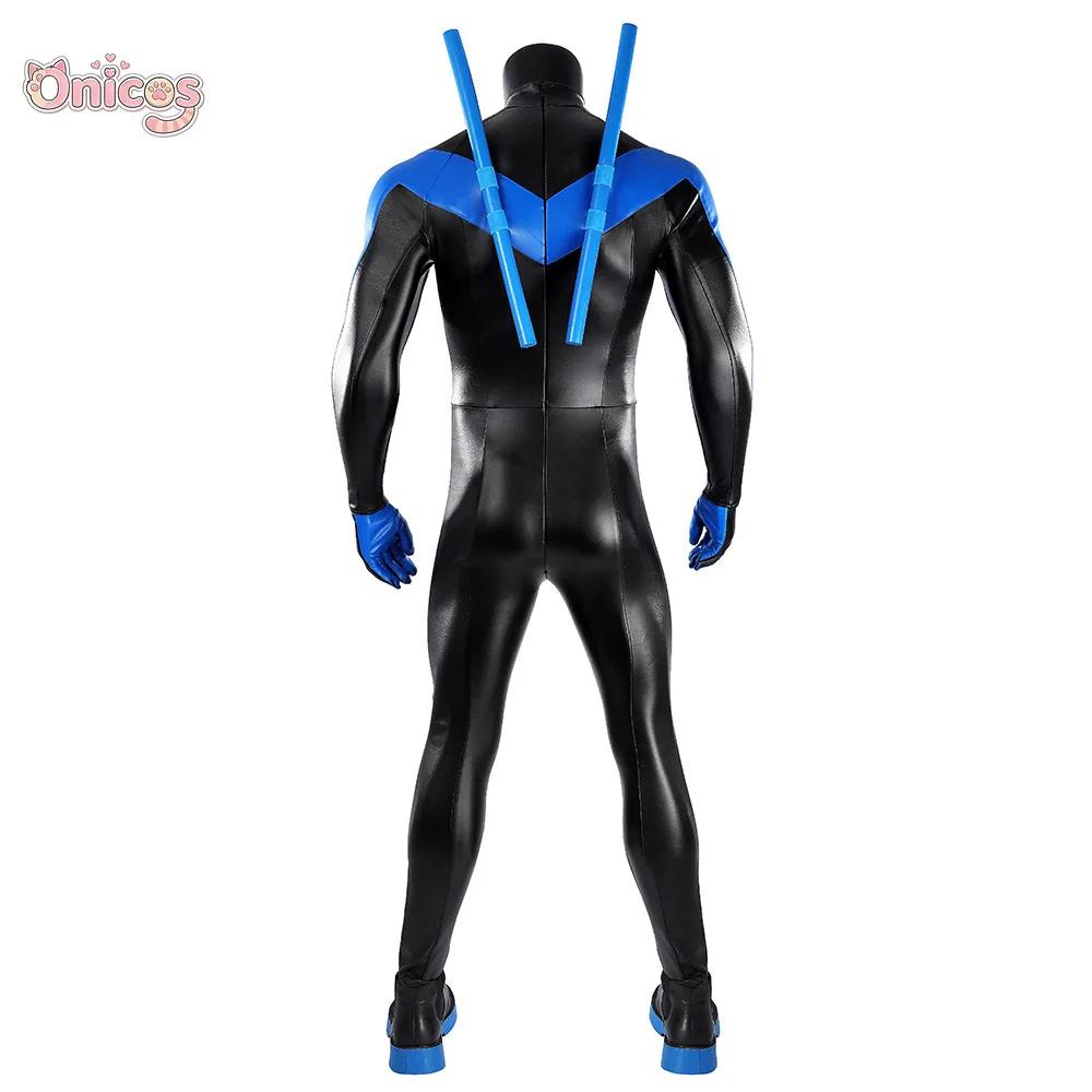 

Anime Nightwing Dick Grayson Cosplay Costume Men Jumpsuit Tight Suit Halloween Role Play Full Outfit Carnival Bodysuit Onicos
