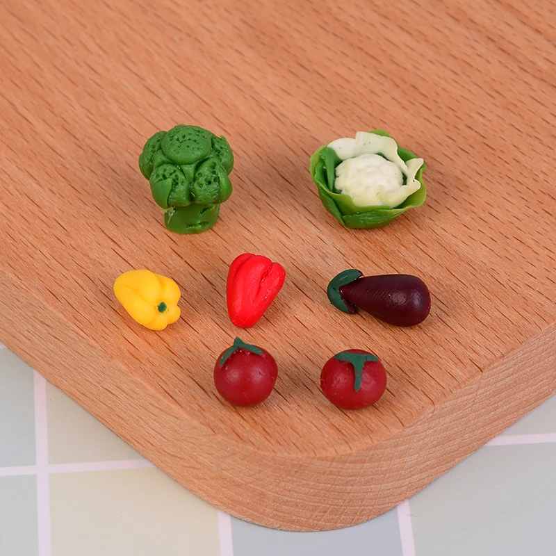 7Pcs/set 1:12 Dollhouse Miniature Vegetable, Broccoli, eggplant, peppers, tomatoes Pretend Play Food Mini Kitchen Doll House Toy