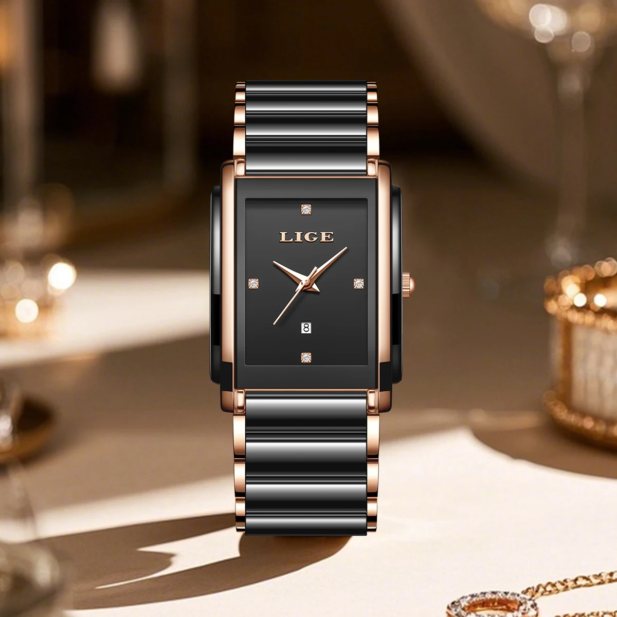 LIGE موضة أنيقة ساعات نسائية حزام سيراميك كامل فاخر السيدات سوار ساعات كوارتز للنساء هدايا Reloj Mujer + صندوق