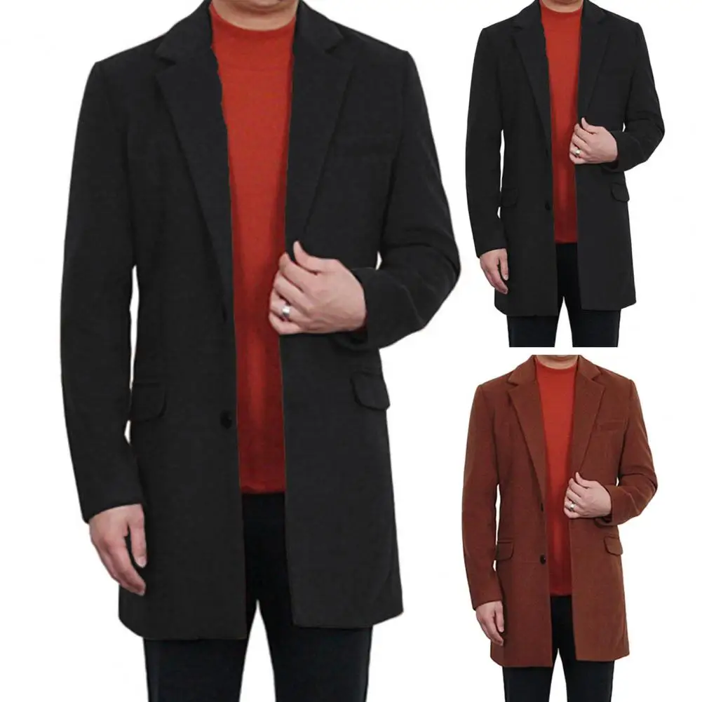 Solid Color Men Coat Stylish Men's Formal Business Overcoat Turn-down Collar Thick Solid Color Single-breasted for Fall/winter