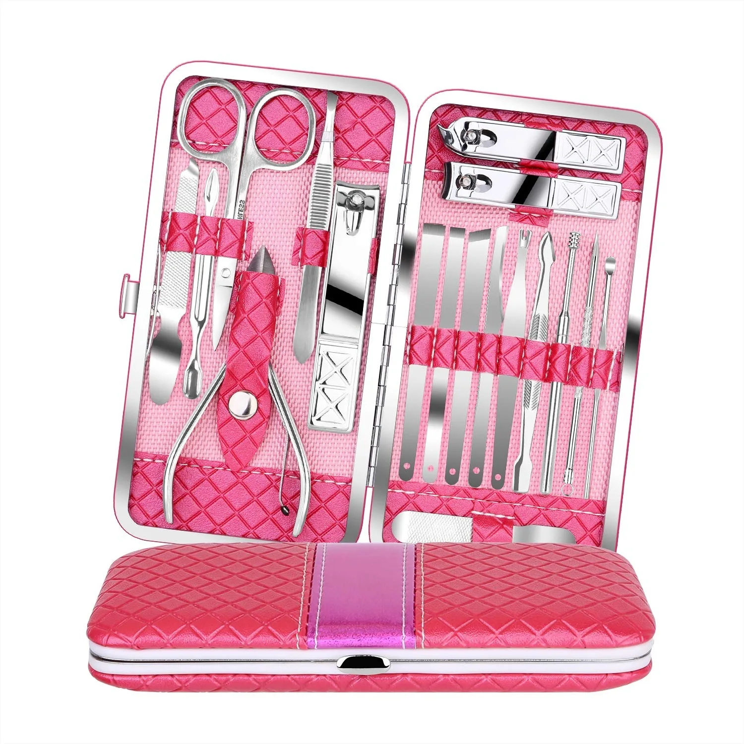 

18-Piece Stainless Steel Manicure Set with Leather Case, Travel Nail Clippers & Pedicure Kit for Home or On-the-Go