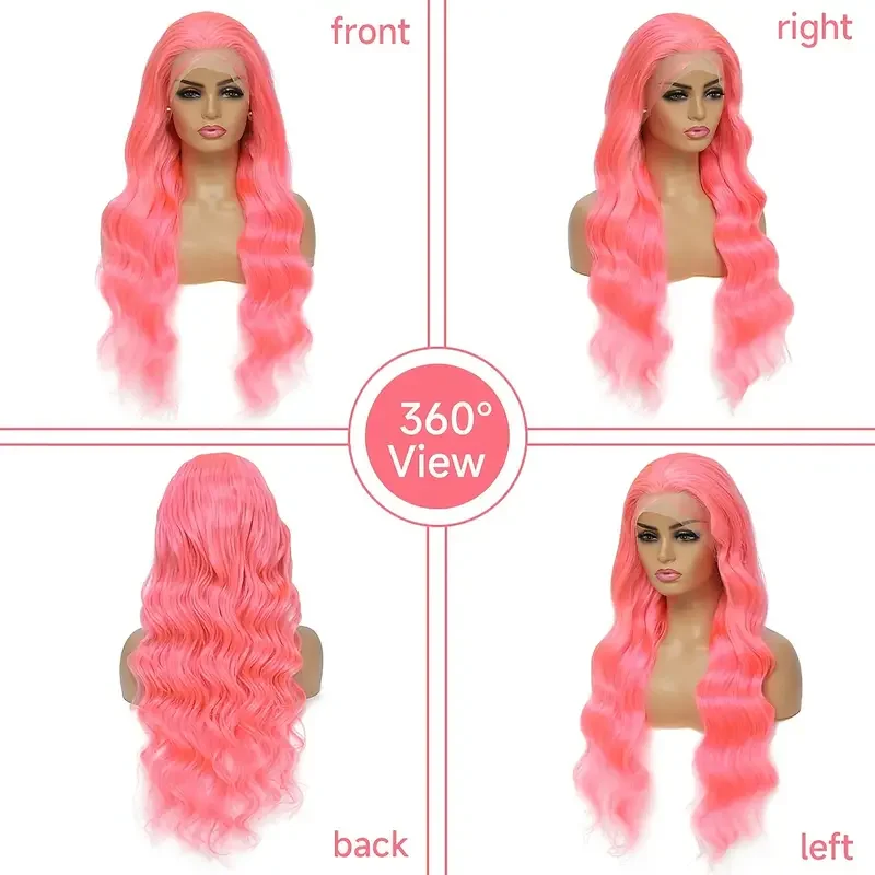 Pink Lace Front Human Hair 13x4 Transparent Lace Front Human Hair Wig Pre Plucked With Colored Body Wave Frontal Wigs 24 Inch