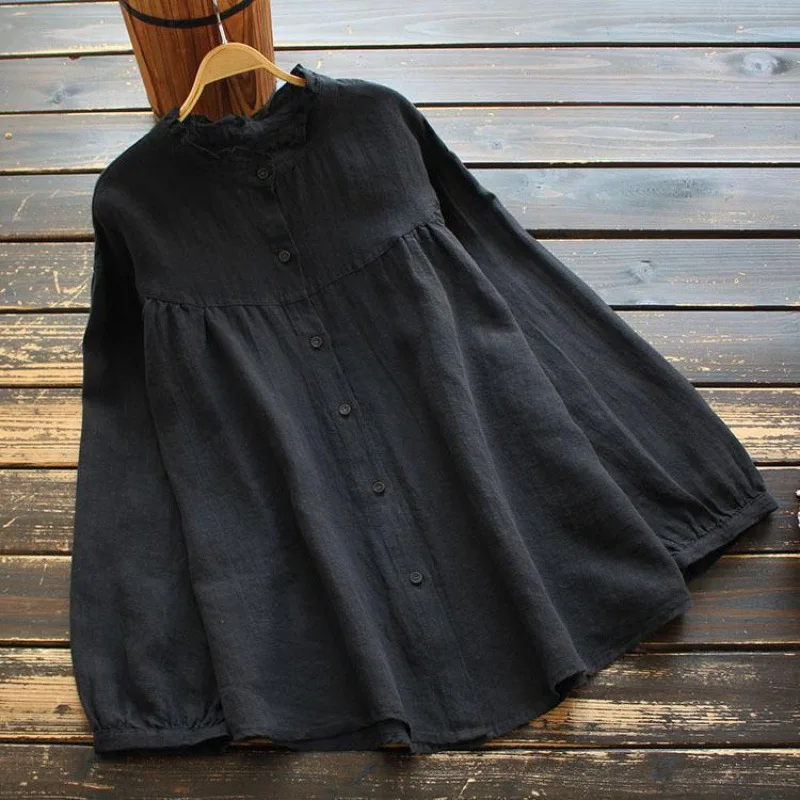 New Spring and Autumn Women's Long-sleeved Loose Casual Cotton and Linen Shirt