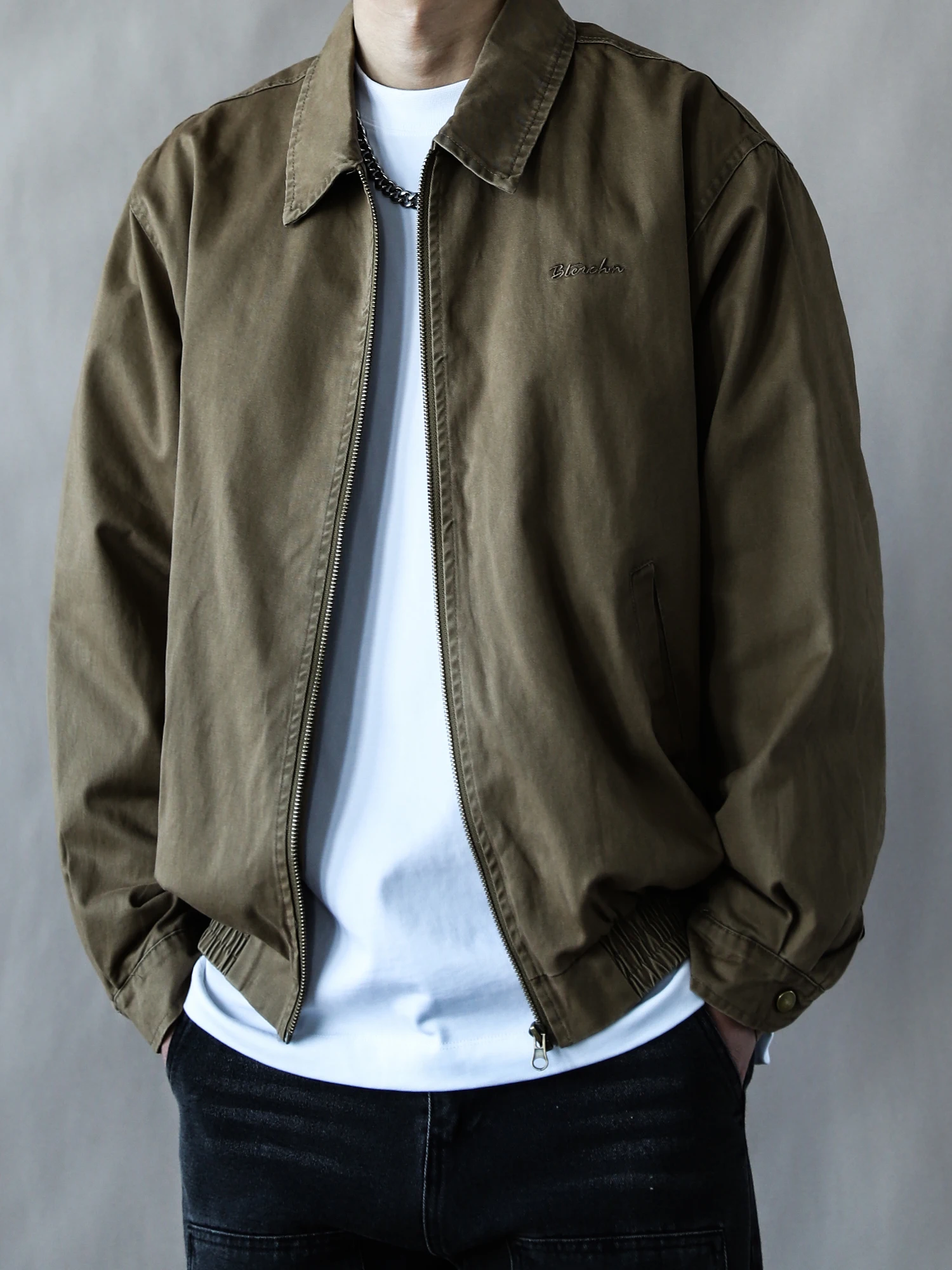 

American Retro Lapel Jaet Men Loose Casual Coffee Outerwear Simple Match 2026 Spring Autumn Wa Pure Cotton