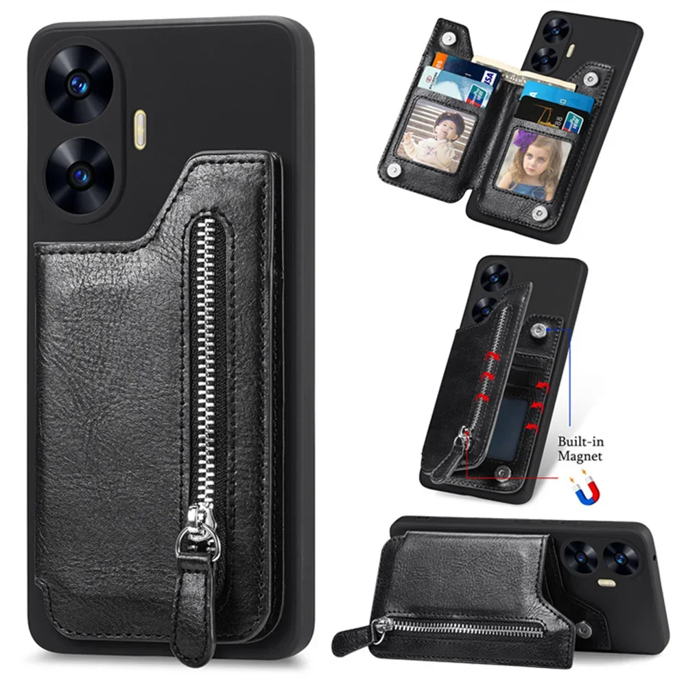 

Realme C35 C33 C31 C30 Zipper Wallet Case For OPPO Realme C30S Camera 360 Protect Etui Realmi C25S C 25 Y C21y C 35 Back Cover