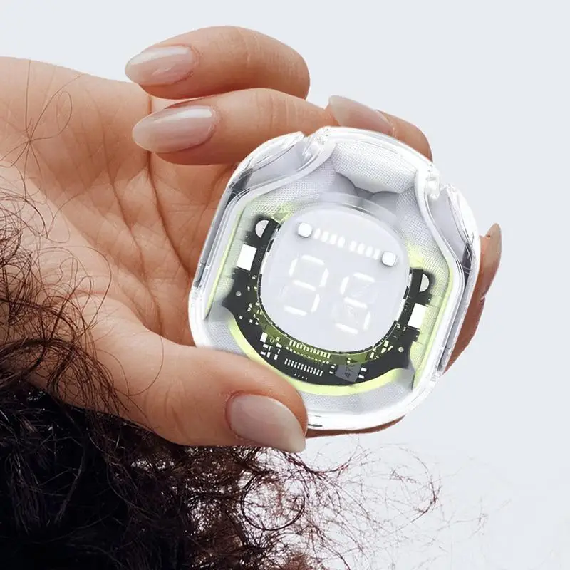 سماعة بلوتوث 5.3 لاسلكية بخاصية إلغاء الضوضاء، سماعات رأس رياضية هاي فاي ستيريو مع علبة شحن شفافة بشاشة رقمية