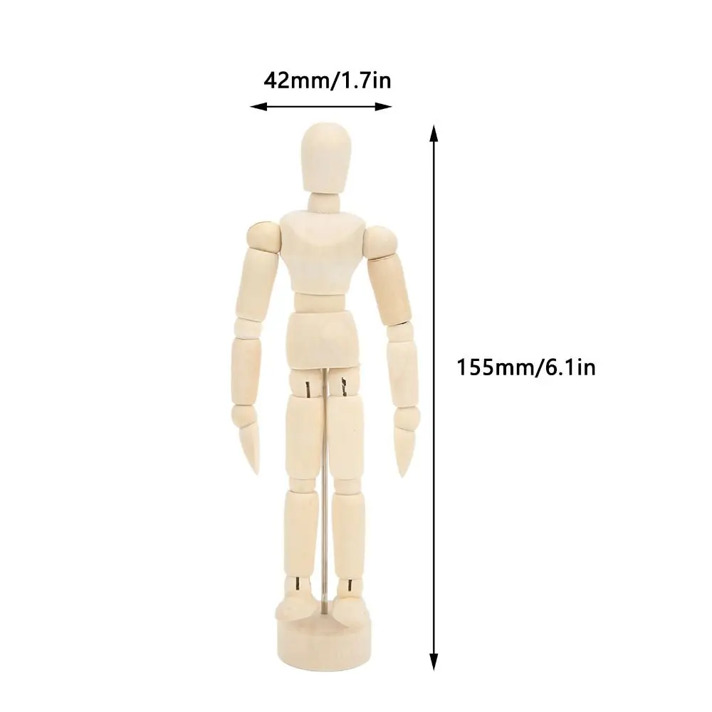 Articulated Joints Wooden Mannequin 5.5 Inch 4.5 Inch Sketch Drawing Model Adjustable Pose Natural Wood Material