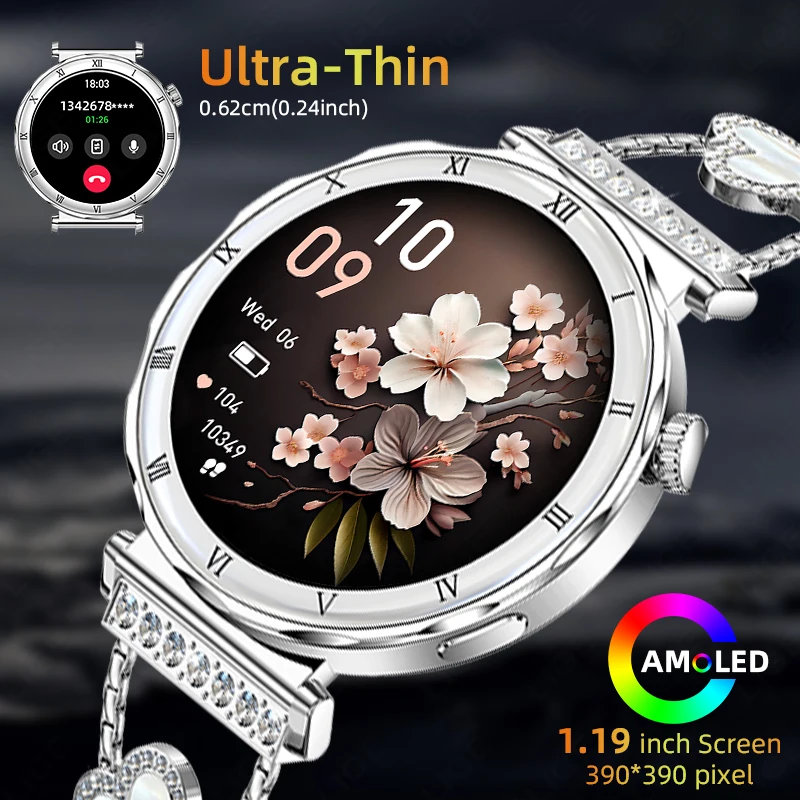 Women's Smart Watch 2026 New Fashion AMOLED Screen Bluetooth Call Custom Dials Female Health Monitoring Ladies Sports Smartwatch