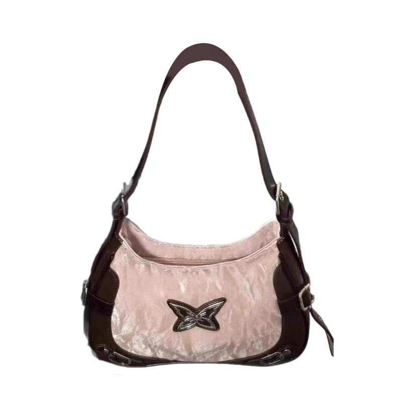 

Womens Shoulder Bag Vintage Contrast Color Fashion PU Leather Handbag Butterfly Pattern Armpit Bag