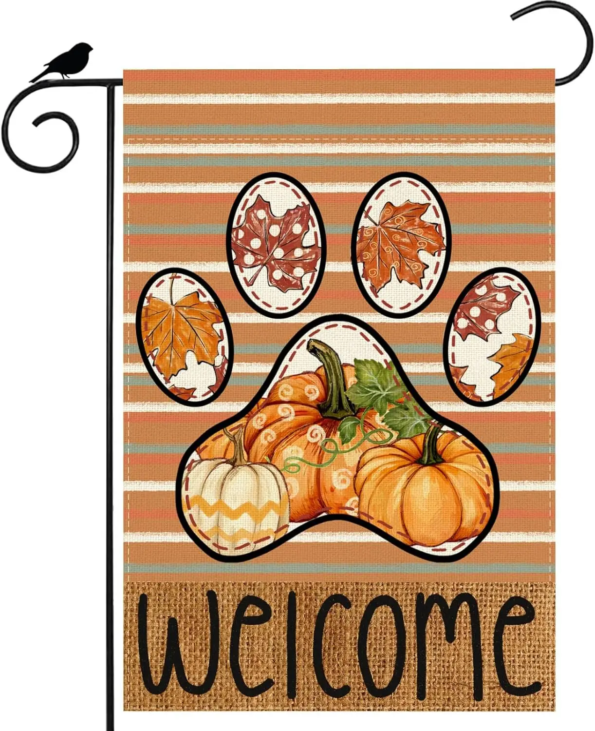 Fall Welcome Dog Paws Watercolor Pumpkins Maple Leaves Autumn Garden Flag Yard Flag 12x18 Inch Double Sided Small Mini Yard  zzo