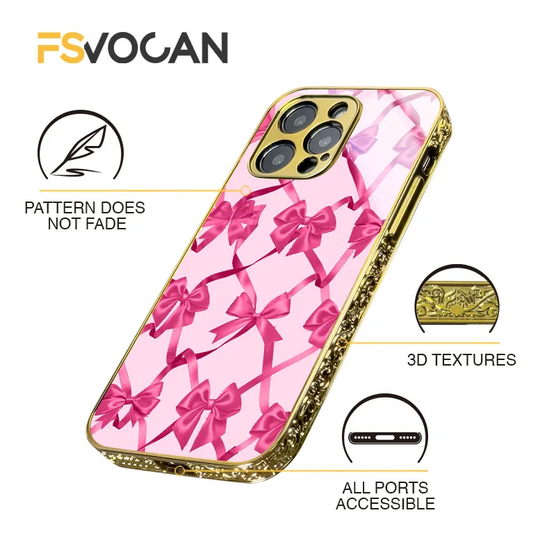 On Pointe かわいい花ゴールデン電話ケース iPhone 16 15 14 13 12 11 プロマックスかわいいトレンディなコケットピンクの弓バレエスリッパ