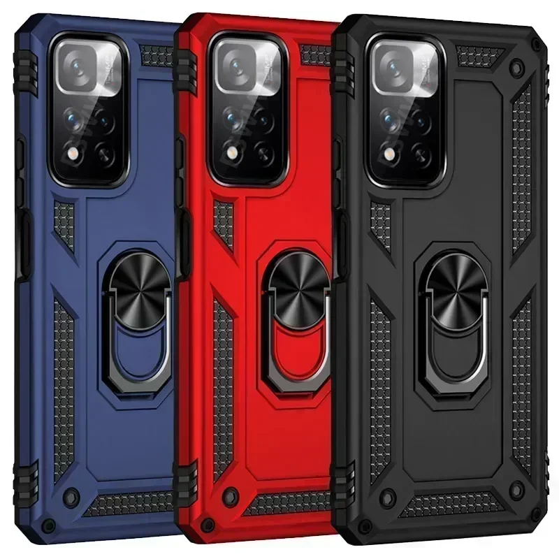

Противоударный бронированный чехол-бампер для Xiaomi Redmi Note 12 11 11S 10 9 Pro Max 11T 10T 11A 12C 10C 10S 5G A1 X4 X5, металлический чехол с кольцом