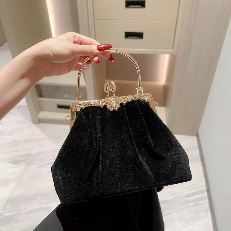 Mysterious Black Velvet Women Evening Bag Handbags Brand Party Banquet Bag For Ladies Wedding Female Purse Bags Pouch Clutches