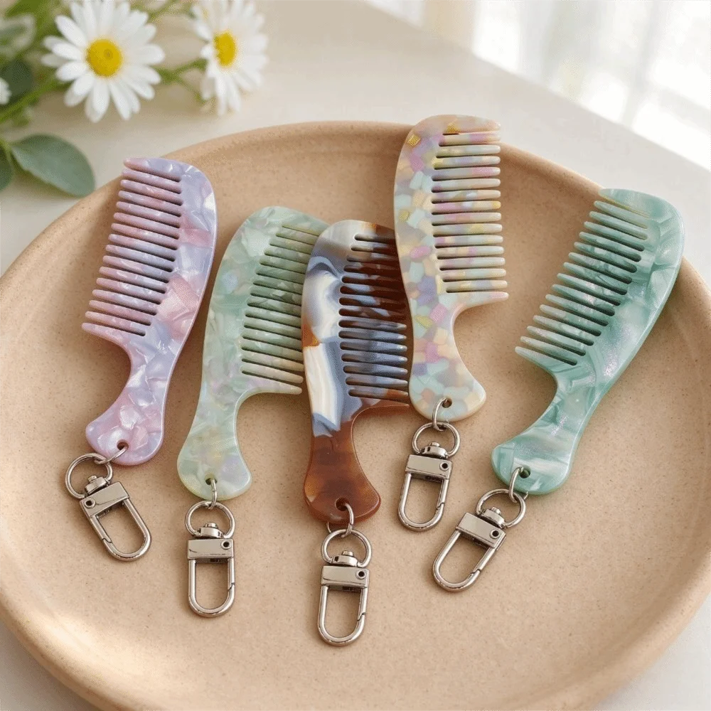 Acetate Material Grooming Keyring Mini Fine Tooth Comb Lightweight Slim Structure Compact Grooming Set Sturdy Metal Key Ring