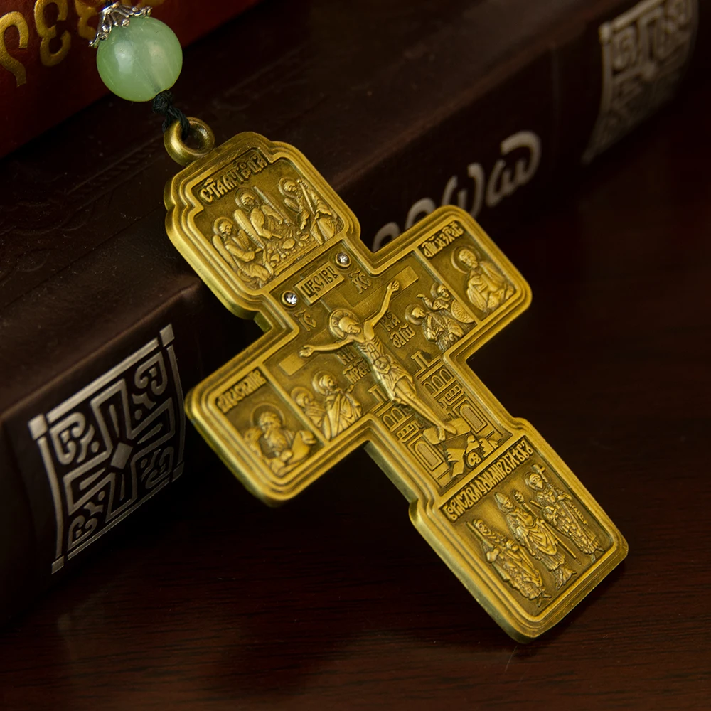 HTISOK Orthodoxe Halskette mit Holzperlenkette, Kruzifix, Goldener Holzrosenkranz, Perlenkette, religiöser Jesus-Gebetsschmuck – Detail 5