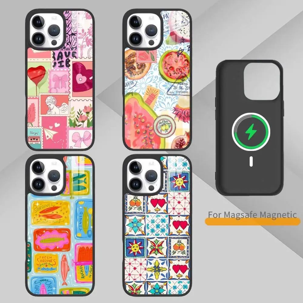 

Collage Phone Case For IPhone 14,16,15,13,17,12,Plus,Pro,Max Magnetic For Magsafe Frosted Cover