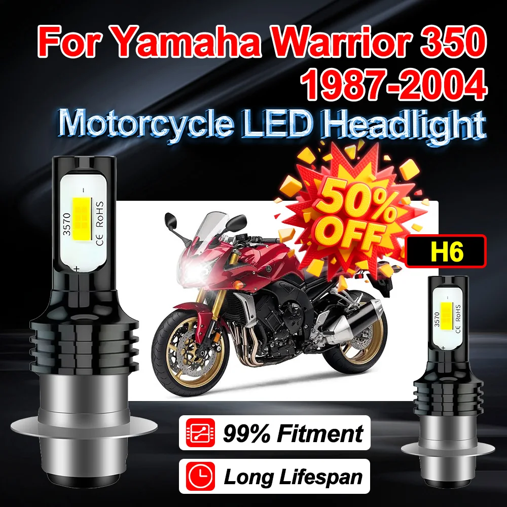 

1X 2X H6 For Yamaha Warrior 350 1987-1996 1997 1998 1999 2000 2001 2002 2003 2004 20000LM Motorcycle LED Headlight Ampoule 150W