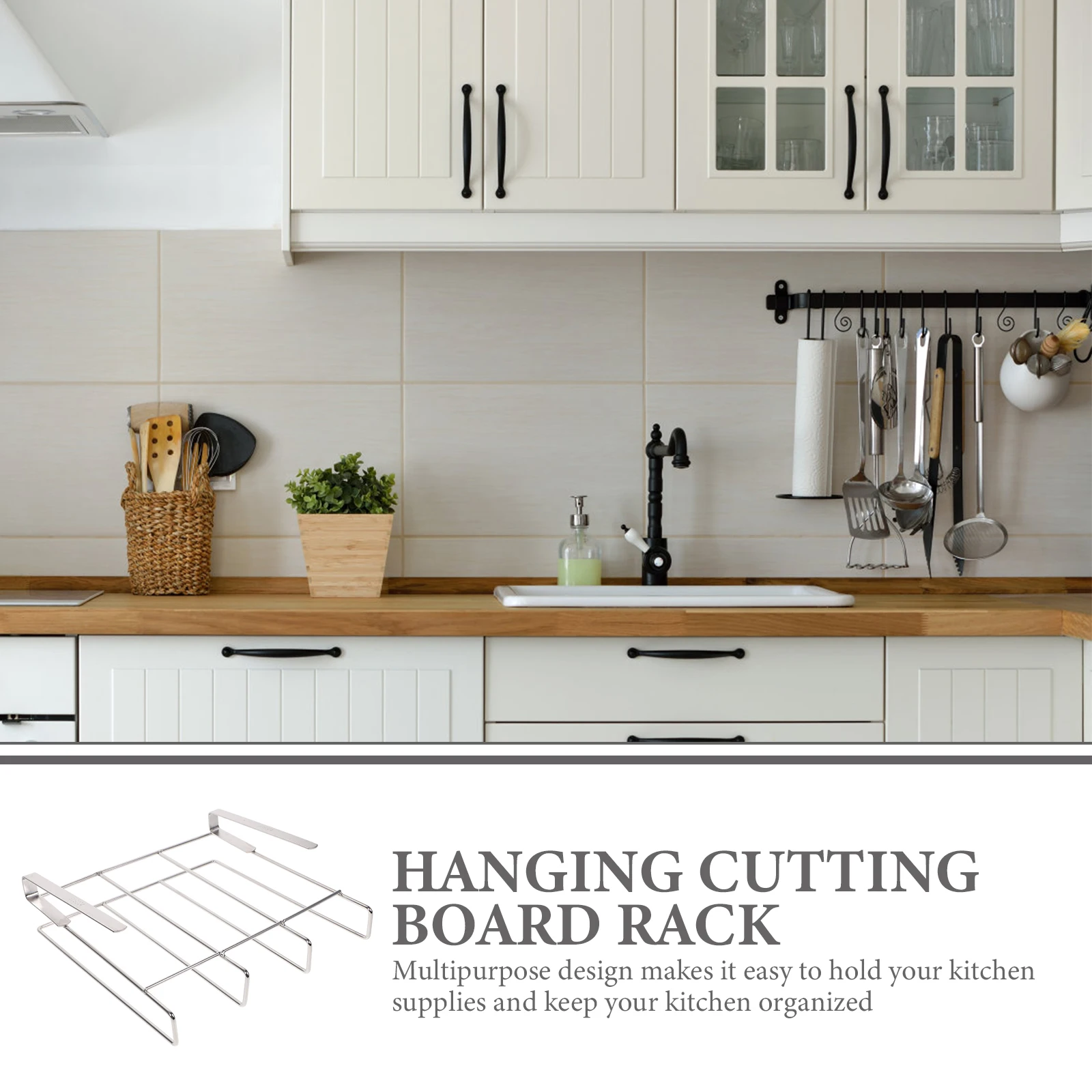 

Stainless Steel Kitchen Storage Rack Cutting Board Holder Under Cabinet Multi-Use Drying Rack For Pot Lids Mugs Lightweight