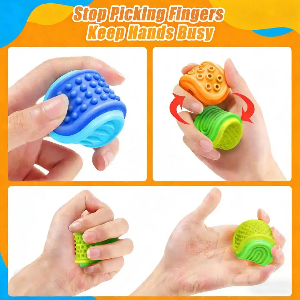 Textured Stone Toy Silicone Stone Fidget Toy Anxiety Relief Textured Ball Portable Worry Stone for Kids Teens Adults Stress