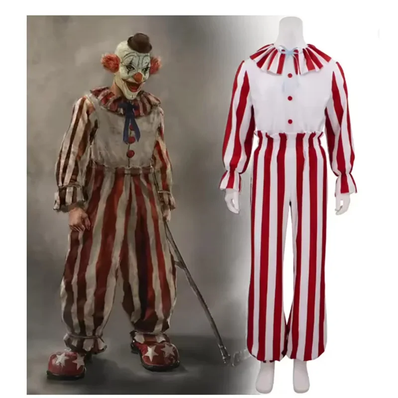 Adulto en un traje de campo de maíz disfraz de Halloween película de mascota de Baypen a rayas Frendo el payaso hombres Cosplay disfraz de Navidad 5ftu ^