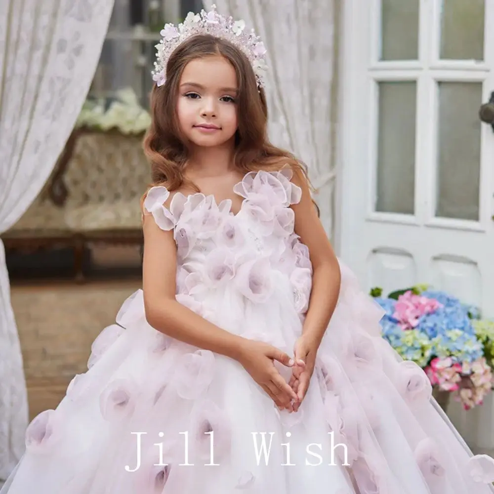 Jill Wish Luxury Floral Girl Dress Handmade Flowers Princess Kids Wedding Birthday Party Prom Ball Gown First Communion 2024J197